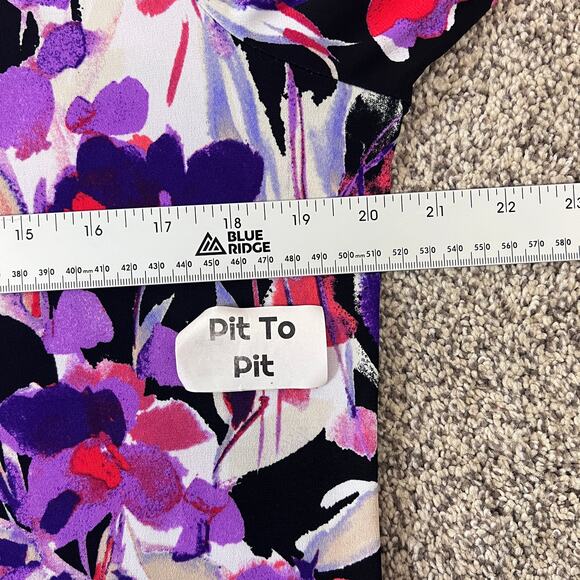 Susan Graver Womens M Artsy Abstract Floral Asymmetrical Hem Ruched Sleeve Tunic - Picture 9 of 11